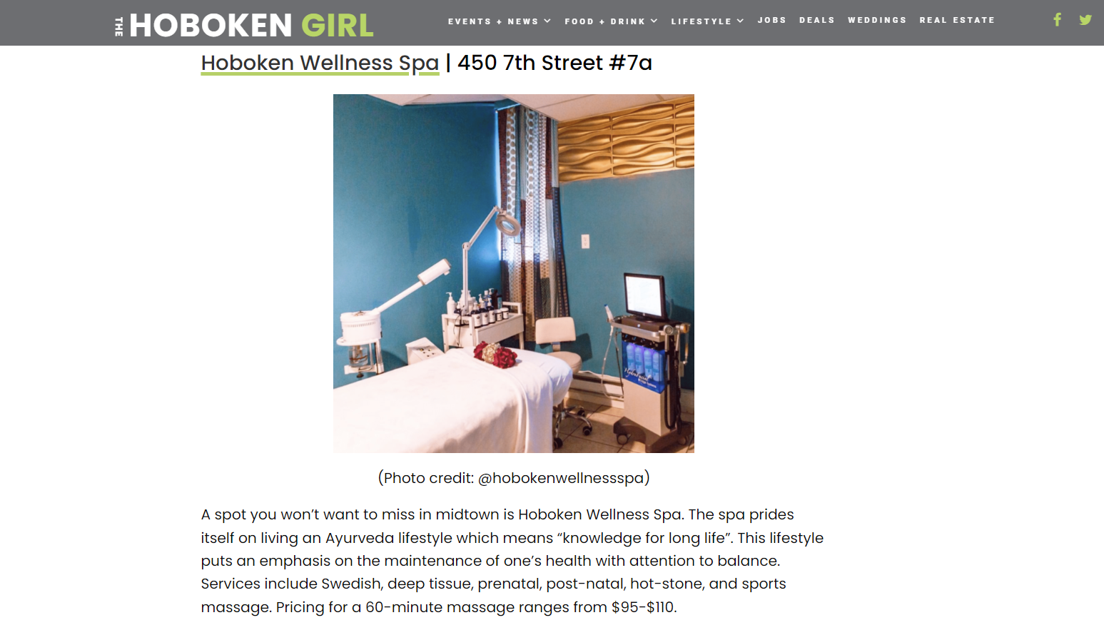 HOBOKEN WELLNESS SPA Featured in The Hoboken Girl website